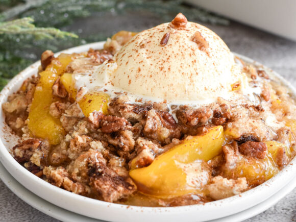 Browned butter peach dump cake