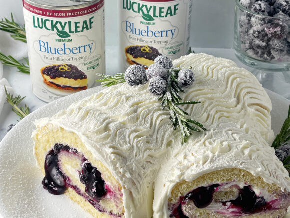 Vanilla Yule Log Cake with Blueberry Filling